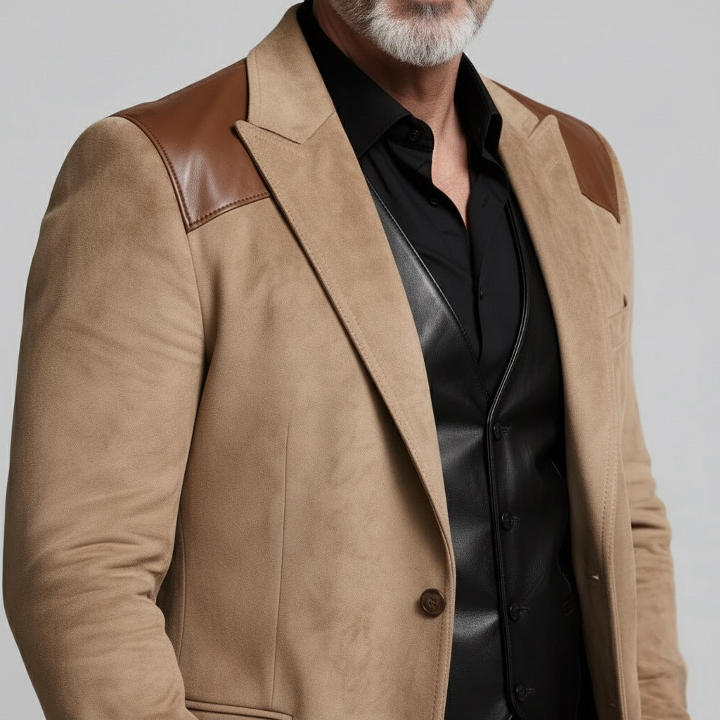 Luxury Beige Shoulder Patch PU Leather Blazer – Italian Vega®