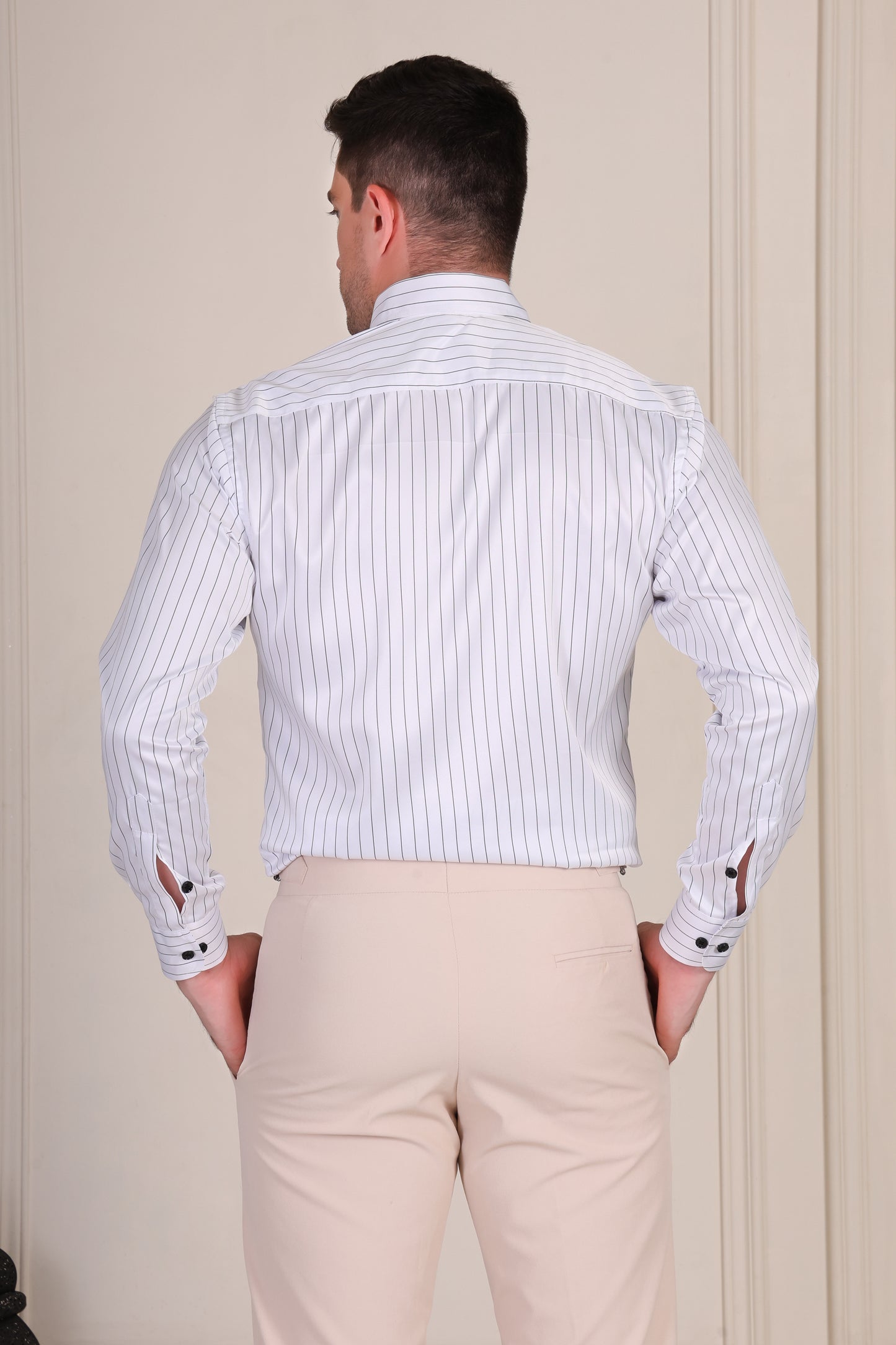 White Satin Stripe One Piece Collar Shirt by Italian Vega®