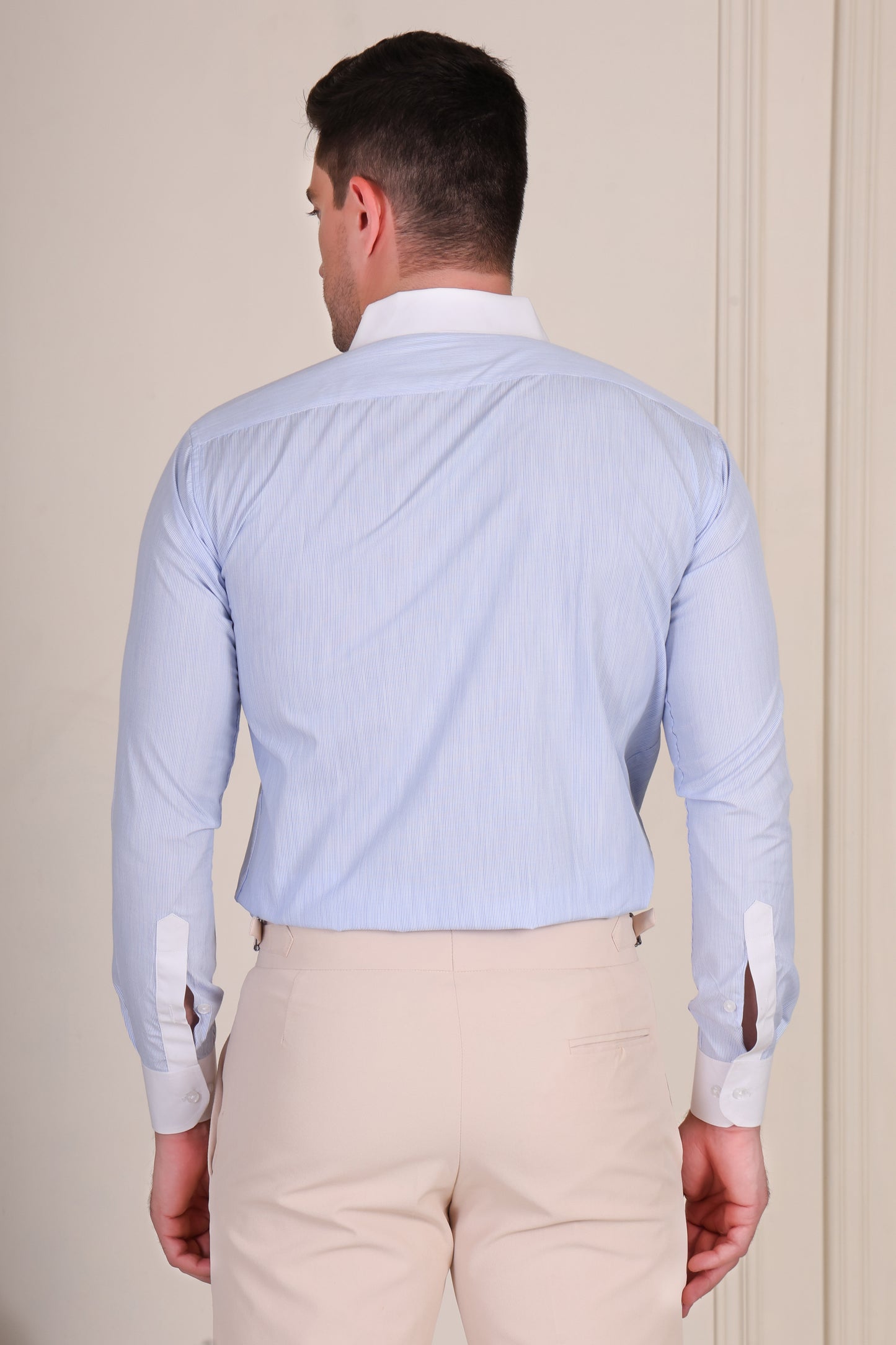 Sky Contrast Micro Pinstripe Classic Collar Shirt by Italian Vega®