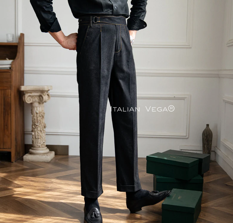 Old Money White Shirt with Space Blue Veteran Denim Gurkha Pant by ITALIAN VEGA®