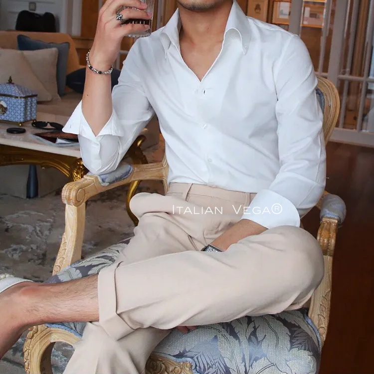 Old Money White Shirt with Black Herringbone Signature Buttoned Gurkha Pant by ITALIAN VEGA®