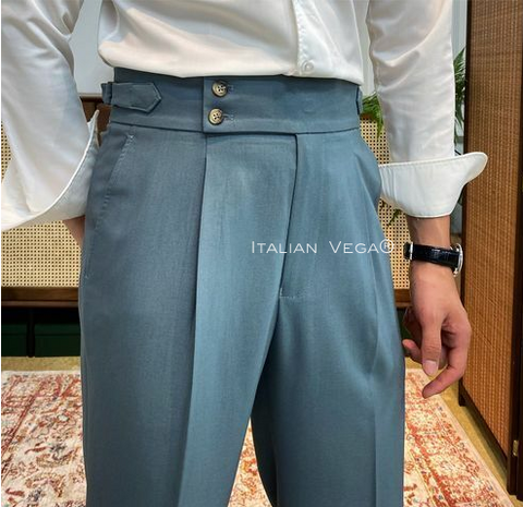 Stone Grey Signature Buttoned Gurkha Pants by Italian Vega