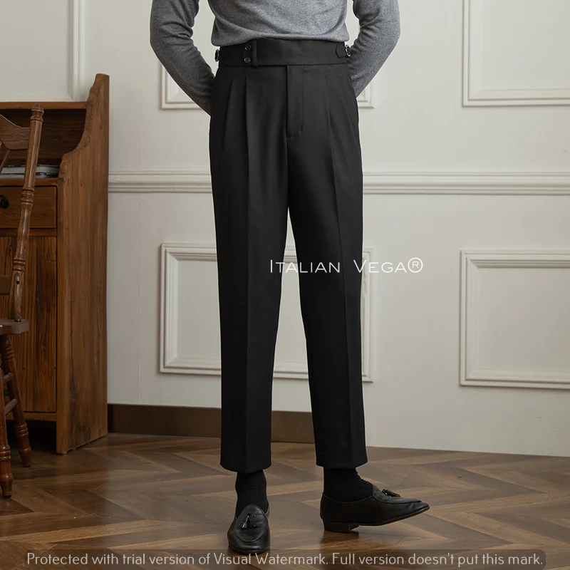 Black Signature Herringbone Gurkha Pants by ITALIAN VEGA®