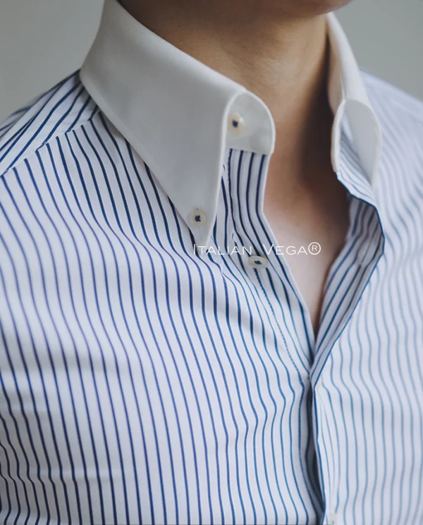Old Money Claasic Stripe Shirt with Sky Blue Denim Signature Buttoned Gurkha Pant by ITALIAN VEGA®