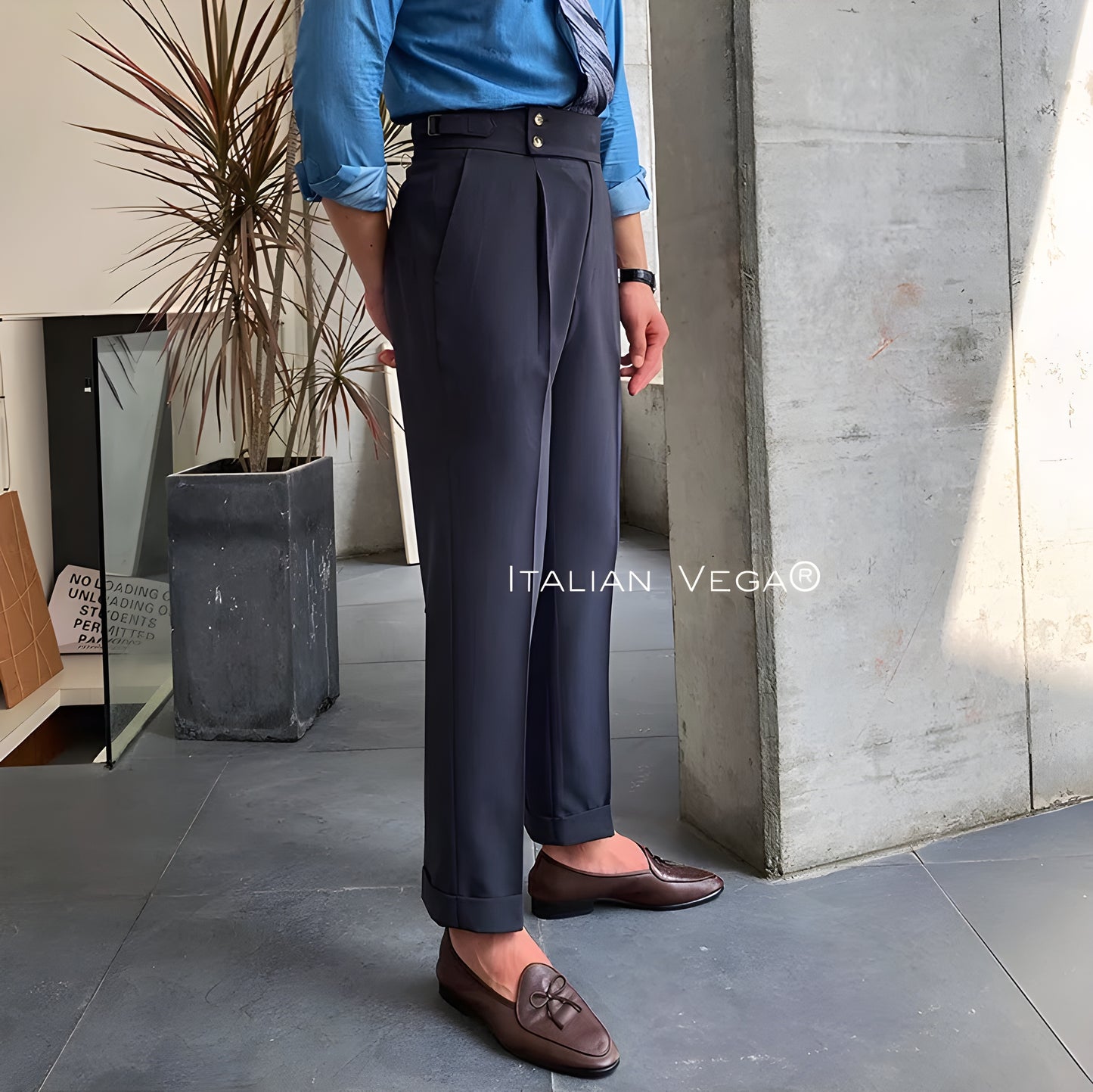 Elephant Grey Signature Buttoned Gurkha Pants by ITALIAN VEGA®