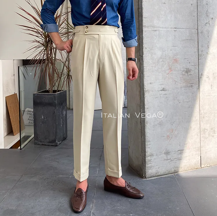 Old Money Powder Blue Shirt with Beige Signature Buttoned Gurkha Pant by ITALIAN VEGA®