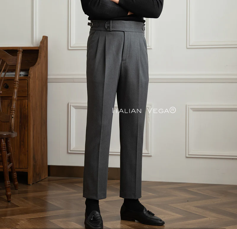 Old Money White Shirt with Grey Herringbone Signature Buttoned Gurkha Pant by ITALIAN VEGA®