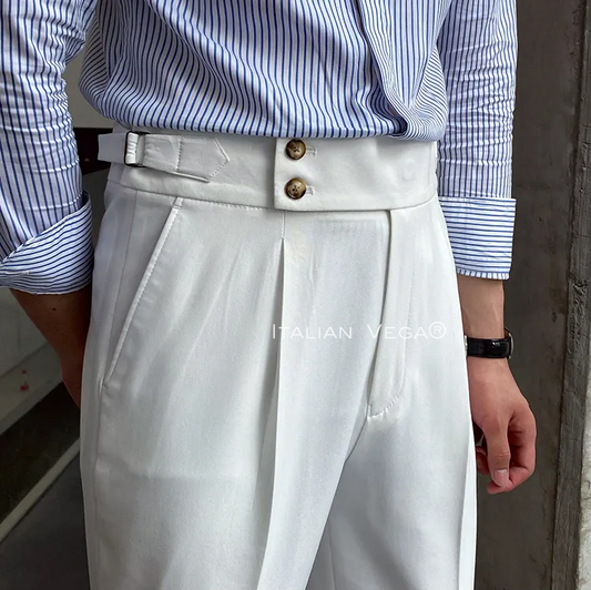 Old Money Powder Blue Shirt with White Signature Buttoned Gurkha Pant by ITALIAN VEGA®