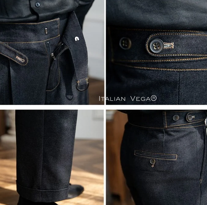 Old Money White Shirt with Space Blue Veteran Denim Gurkha Pant by ITALIAN VEGA®