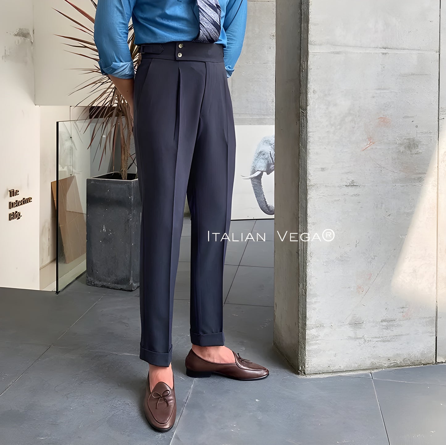 Elephant Grey Signature Buttoned Gurkha Pants by ITALIAN VEGA®