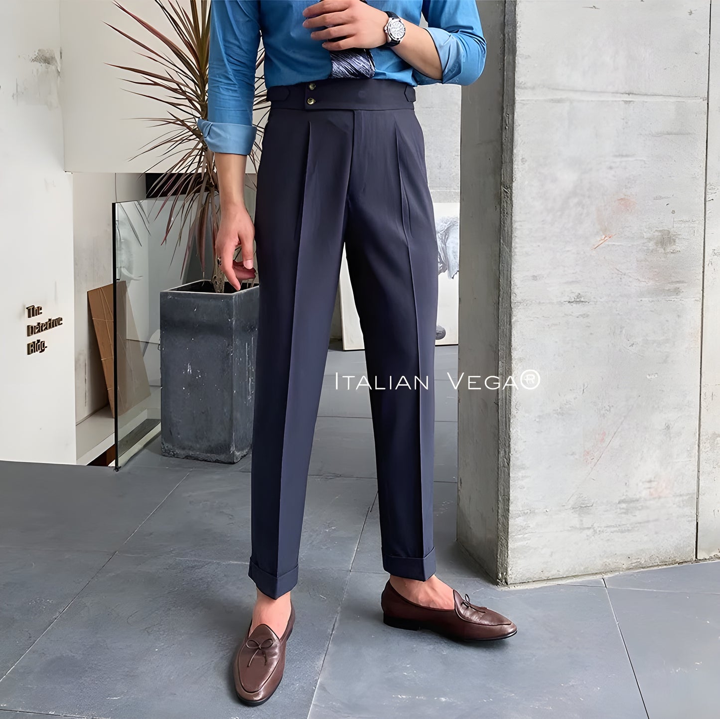 Elephant Grey Signature Buttoned Gurkha Pants by ITALIAN VEGA®