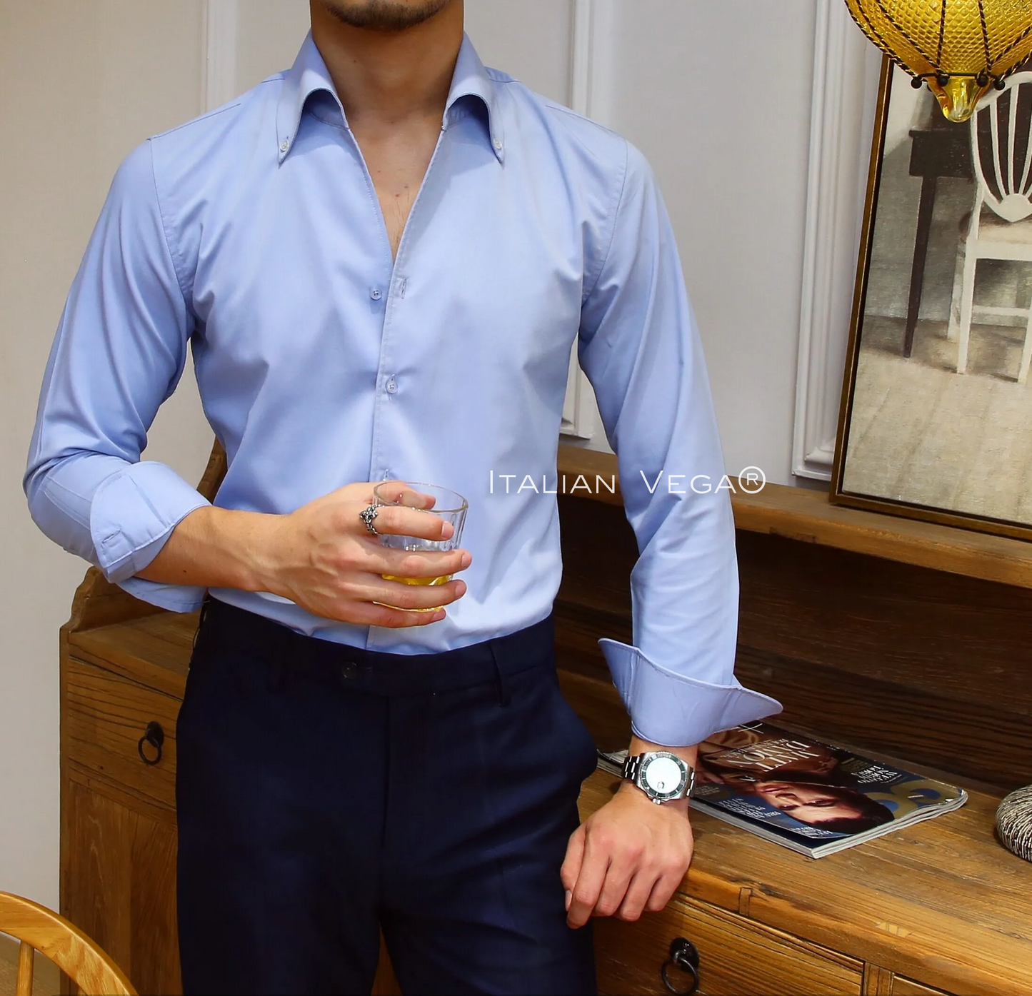 Powder Blue Old Money Button Down Shirt by Italian Vega®