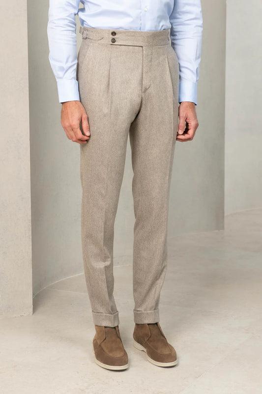 Beige Signature Flannel Gurkha Pants by ITALIAN VEGA®
