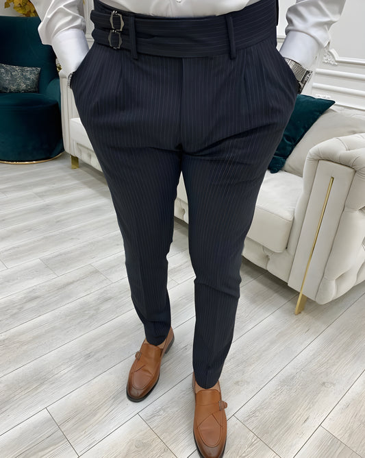 Black Striped Double Buckle Gurkha Pants by ITALIAN VEGA®