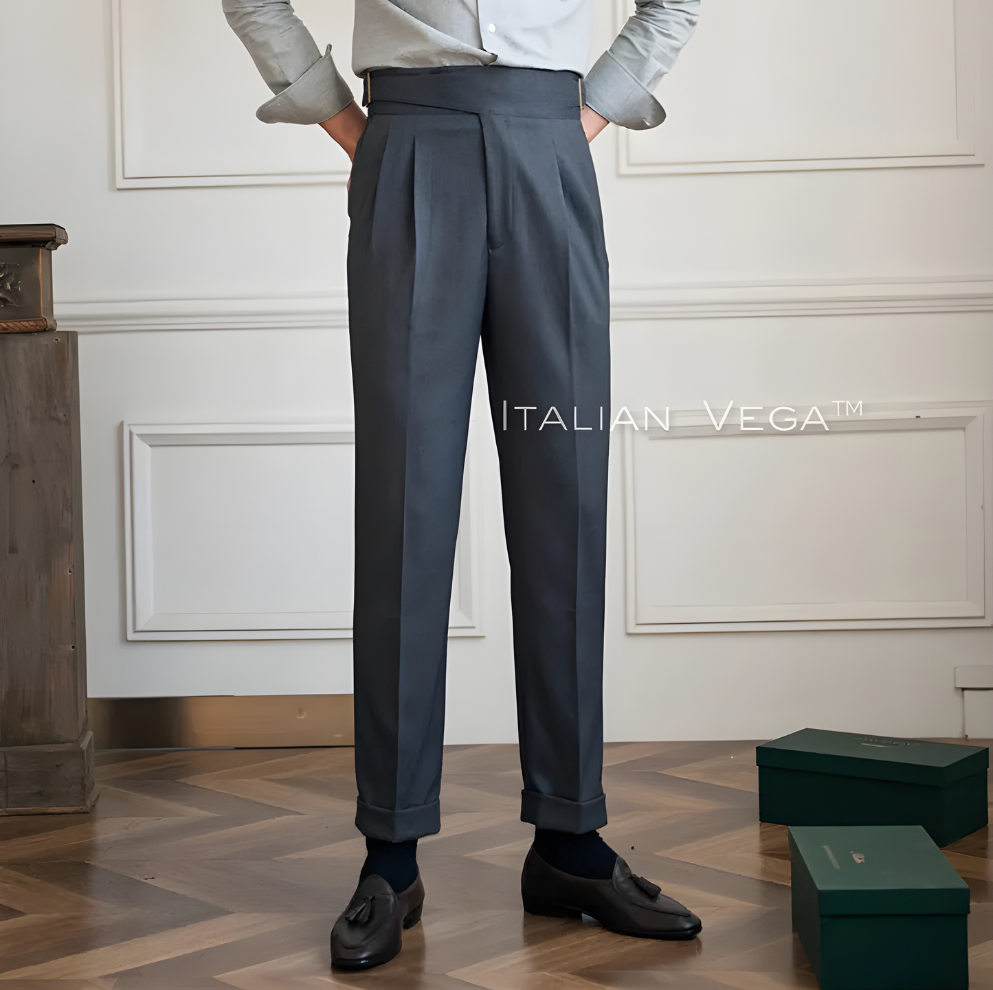 Elephant Grey Classic Buckle Gurkha Pants by ITALIAN VEGA®