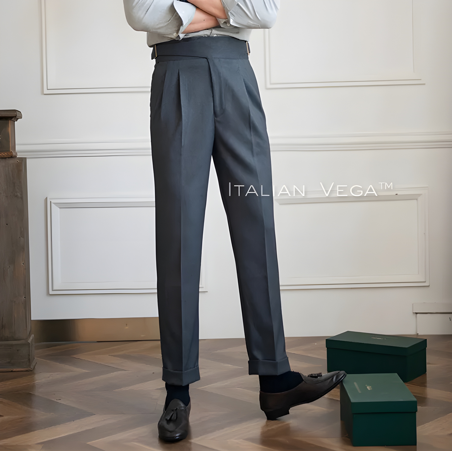 Elephant Grey Classic Buckle Gurkha Pants by ITALIAN VEGA®