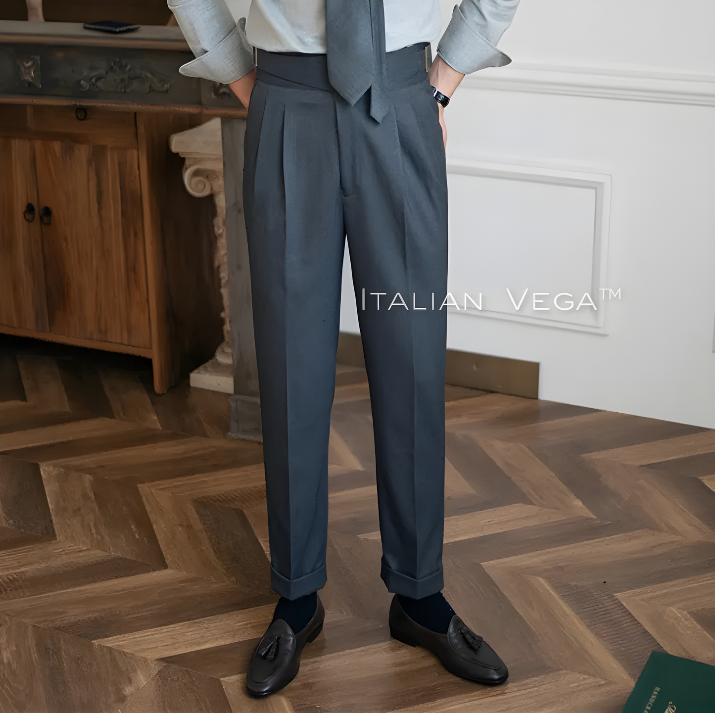 Elephant Grey Classic Buckle Gurkha Pants by ITALIAN VEGA®