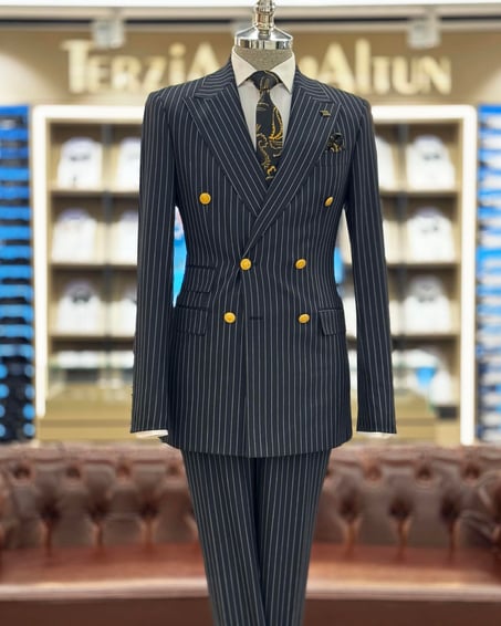 Navy Striped Double Breasted Suit by Italian Vega® [Limited