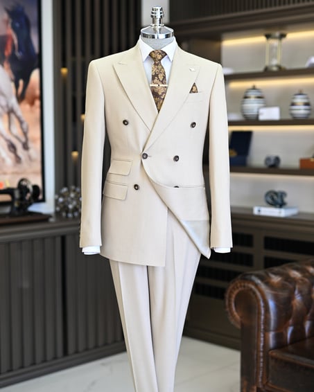 Beige Double Breasted 2 Piece Suit by Italian Vega®