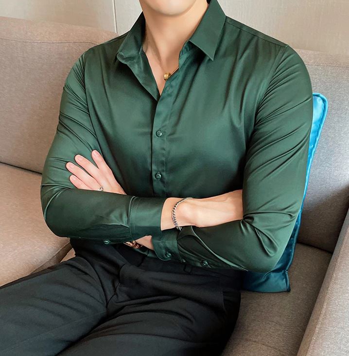 Dark Green Satin Cotton Shirt by Italian Vega - Main Image