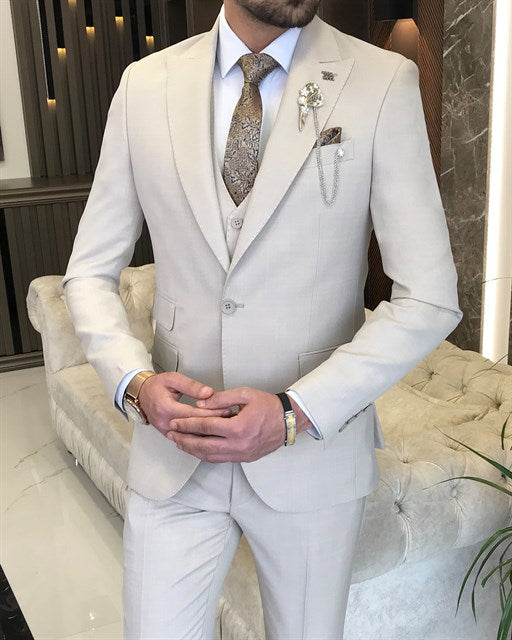 Beige Single Breasted 3 Piece Suit by Italian Vega®
