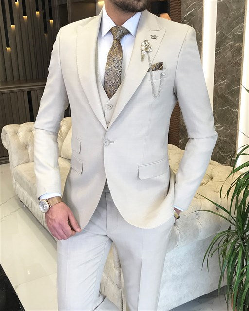 Beige Single Breasted 3 Piece Suit by Italian Vega®