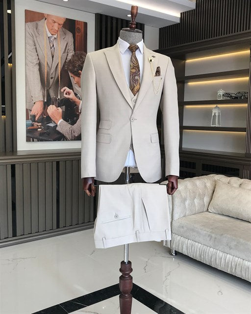 Beige Single Breasted 3 Piece Suit by Italian Vega®
