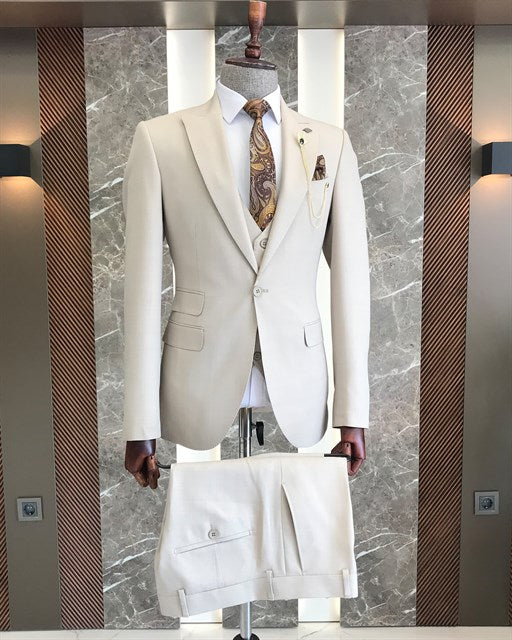 Beige Single Breasted 3 Piece Suit by Italian Vega®