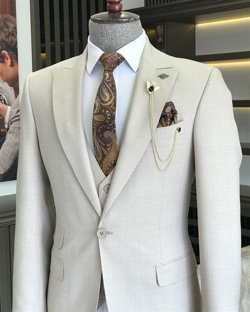 Beige Single Breasted 3 Piece Suit by Italian Vega®