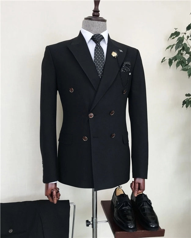 Double breasted 2025 black suit mens