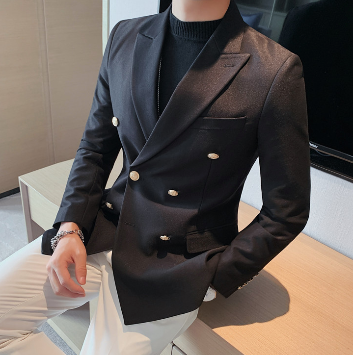 Double breasted black blazer men best sale