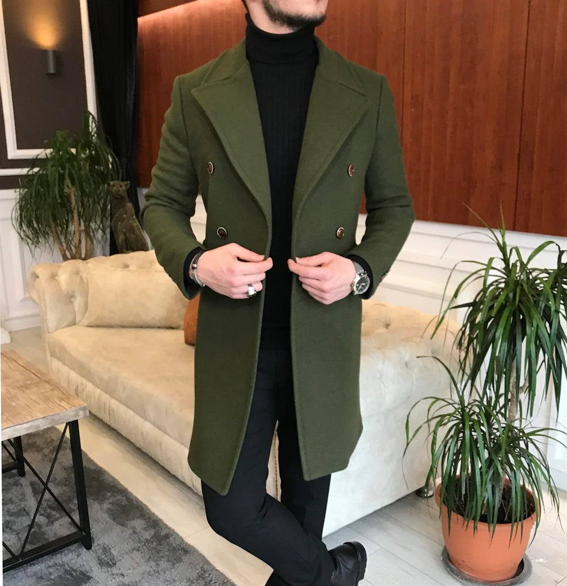 Olive green store wool coat