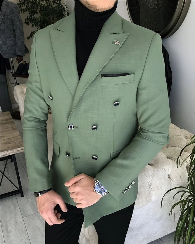 Mens green double breasted blazer best sale