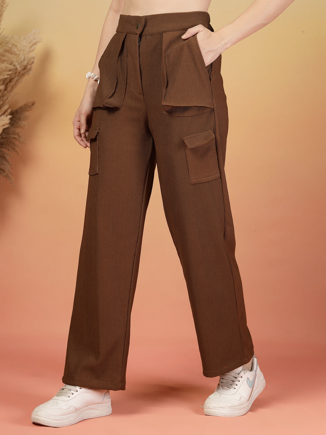 Caramel Corduroy Cargo Pants for Women | By ItalianVega