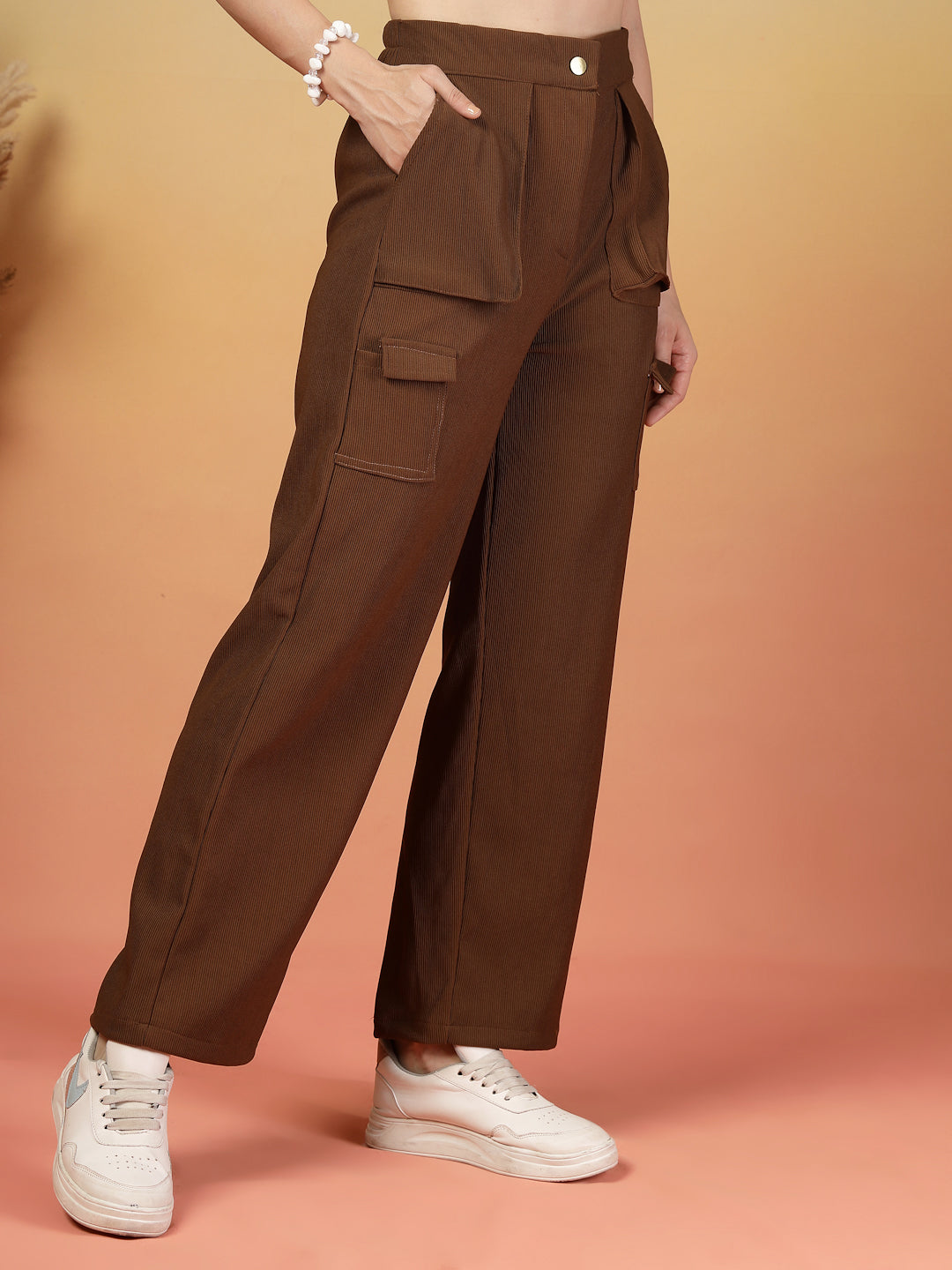Caramel Corduroy Cargo Pants for Women | By ItalianVega