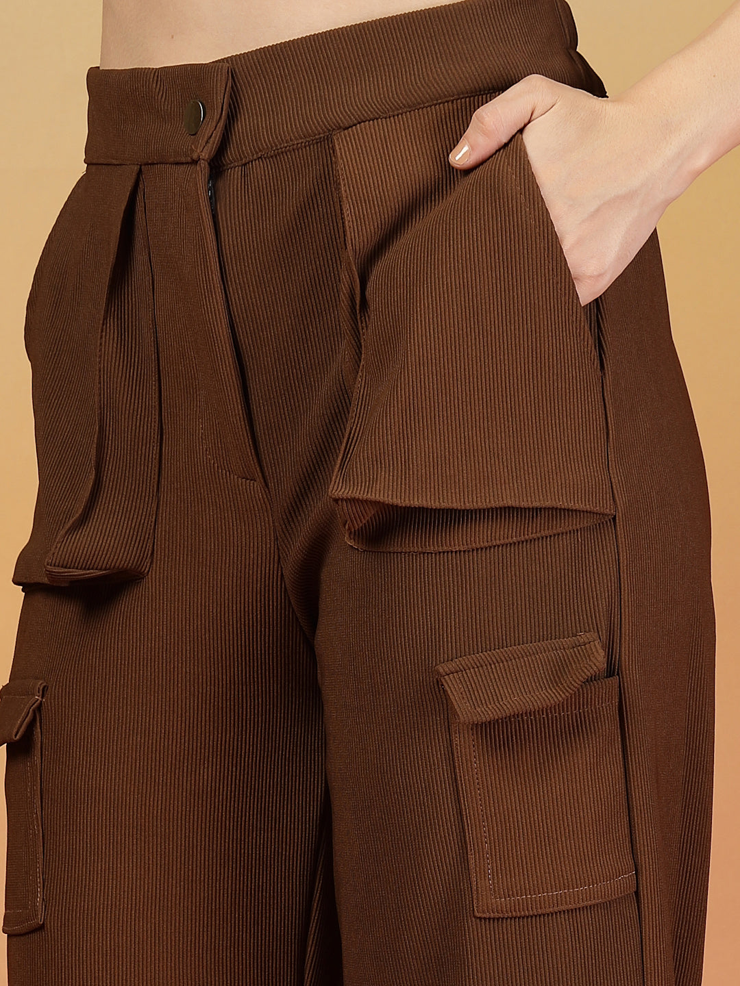 Caramel Corduroy Cargo Pants for Women | By ItalianVega