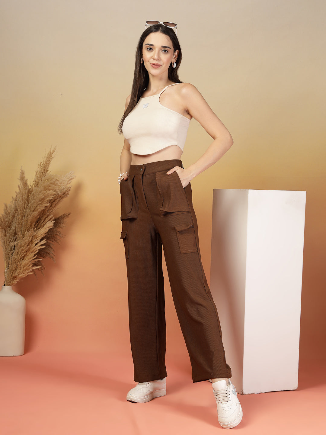 Caramel Corduroy Cargo Pants for Women | By ItalianVega