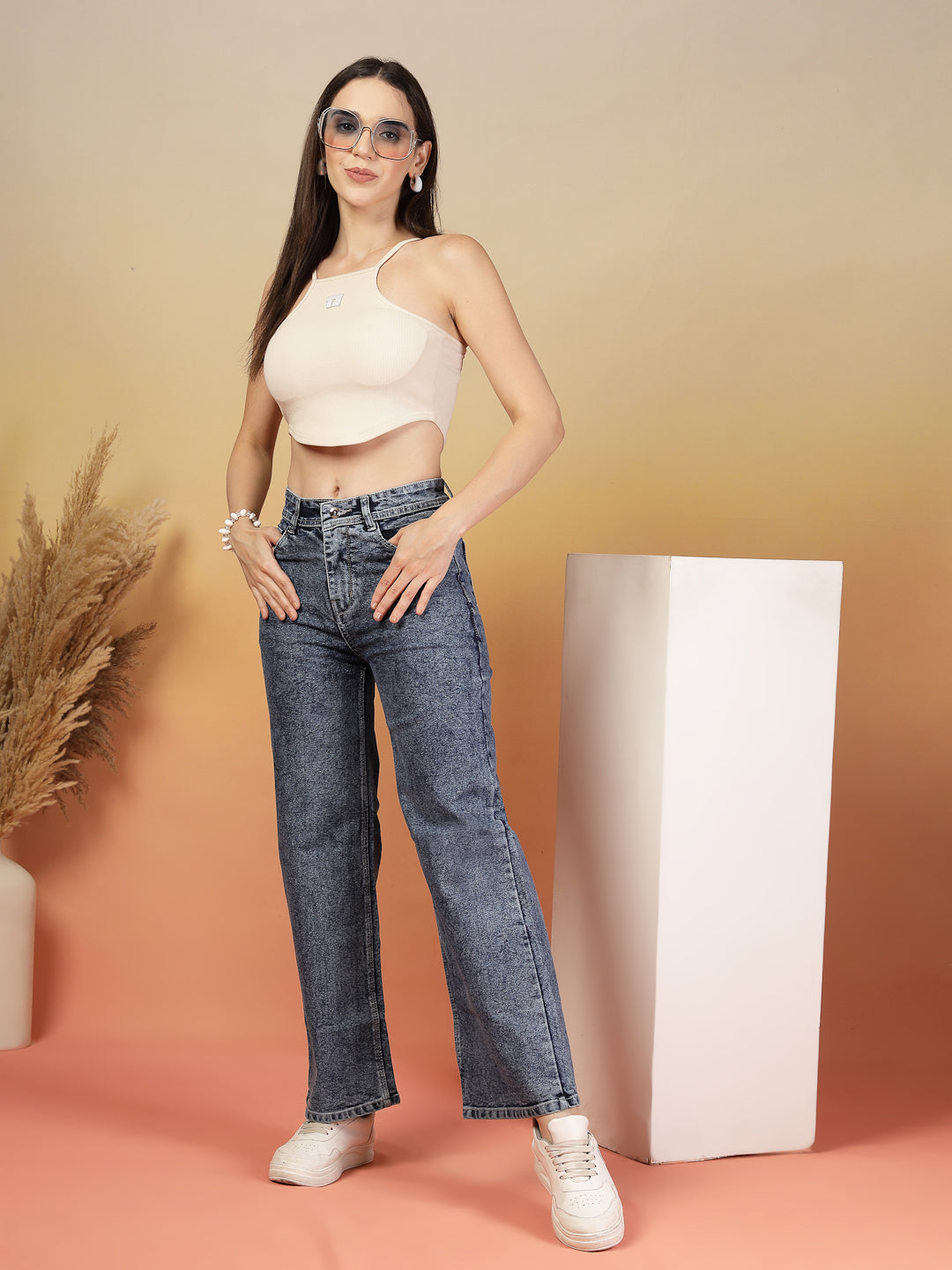 Women's Grey High-Waisted Denim Pants By ItalianVega