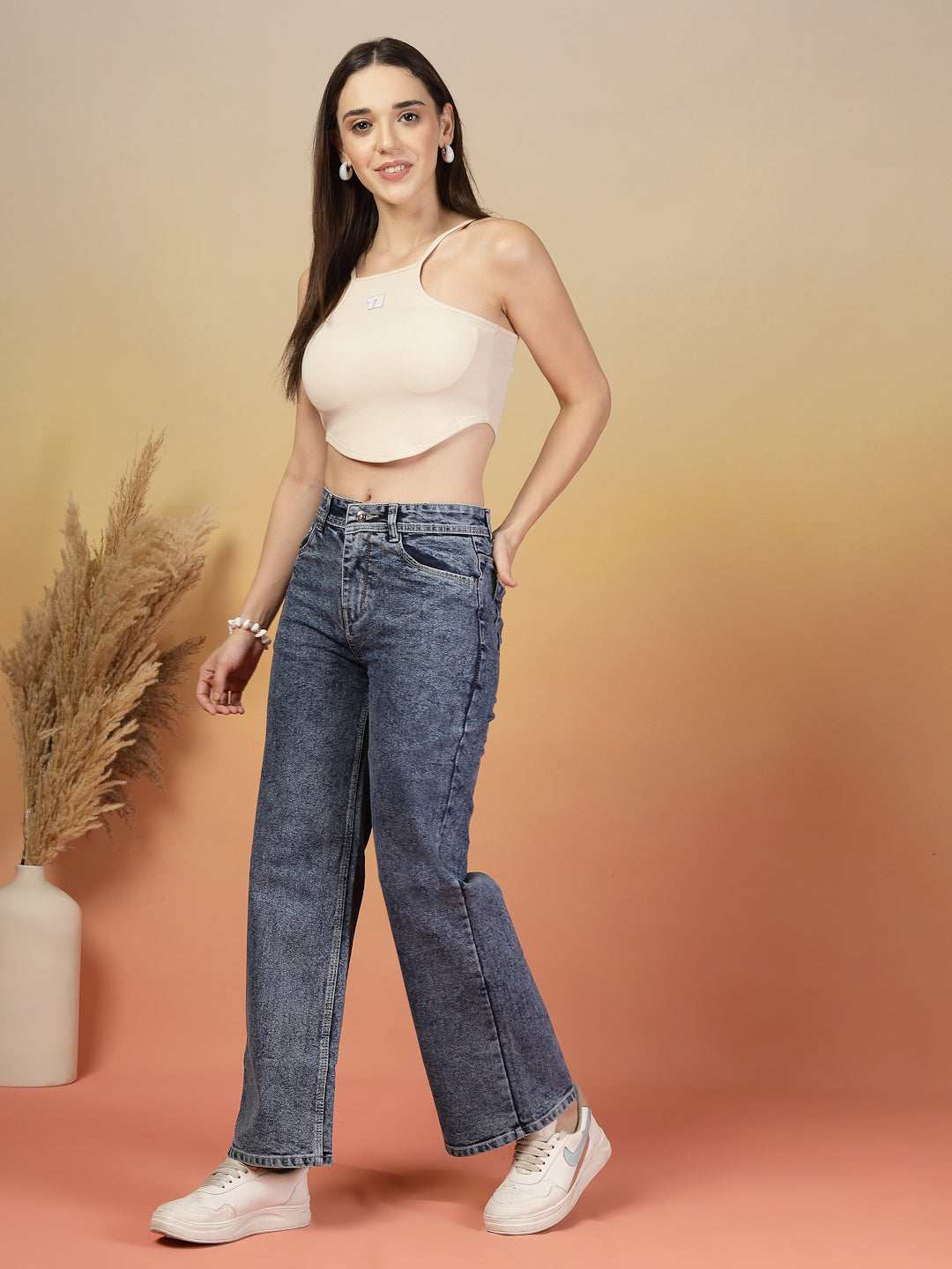 Women's Grey High-Waisted Denim Pants By ItalianVega