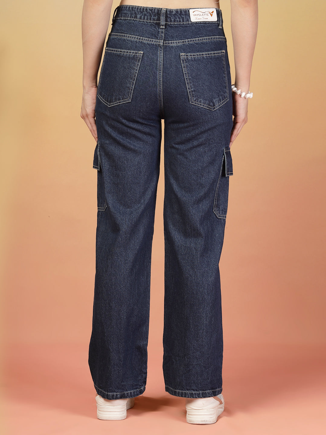 Women's Dark Blue High-Waisted Denim Pants by