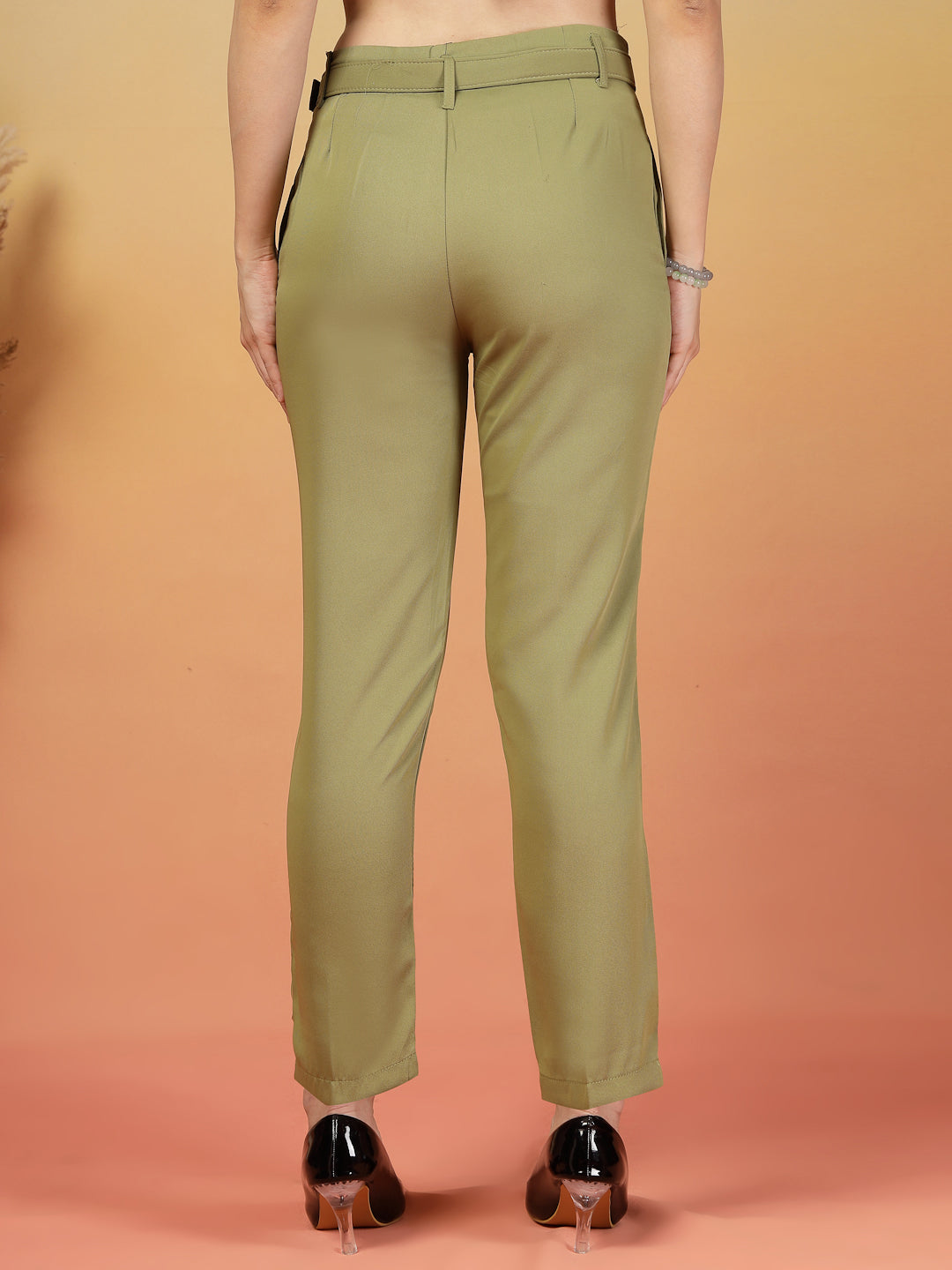 Soft Olive Belted Formal Pants for Women | By ItalianVega