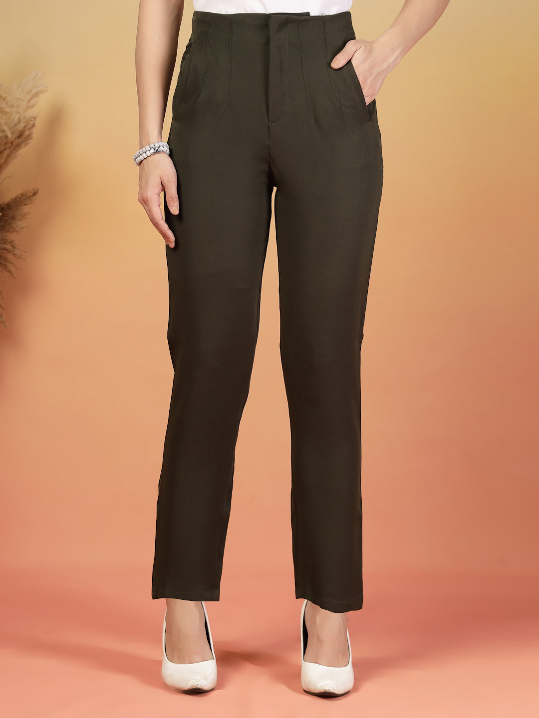 Brown High-Waist Stretchable Formal Pants for Women | By ItalianVega