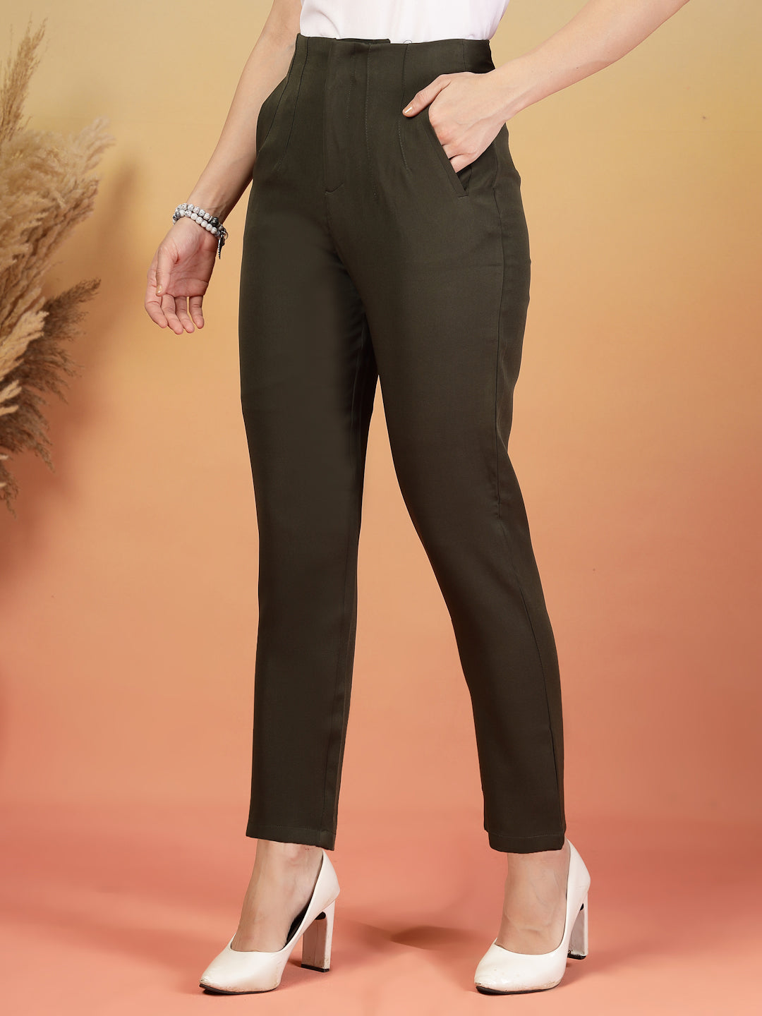 Brown High-Waist Stretchable Formal Pants for Women | By ItalianVega