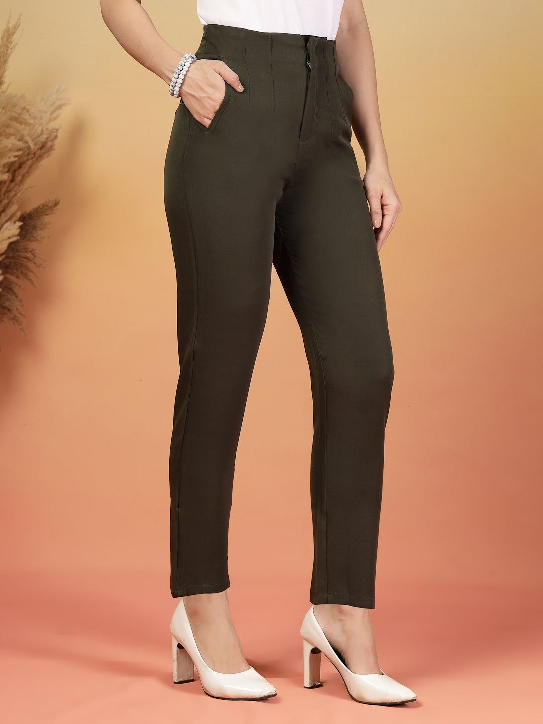 Brown High-Waist Stretchable Formal Pants for Women | By ItalianVega