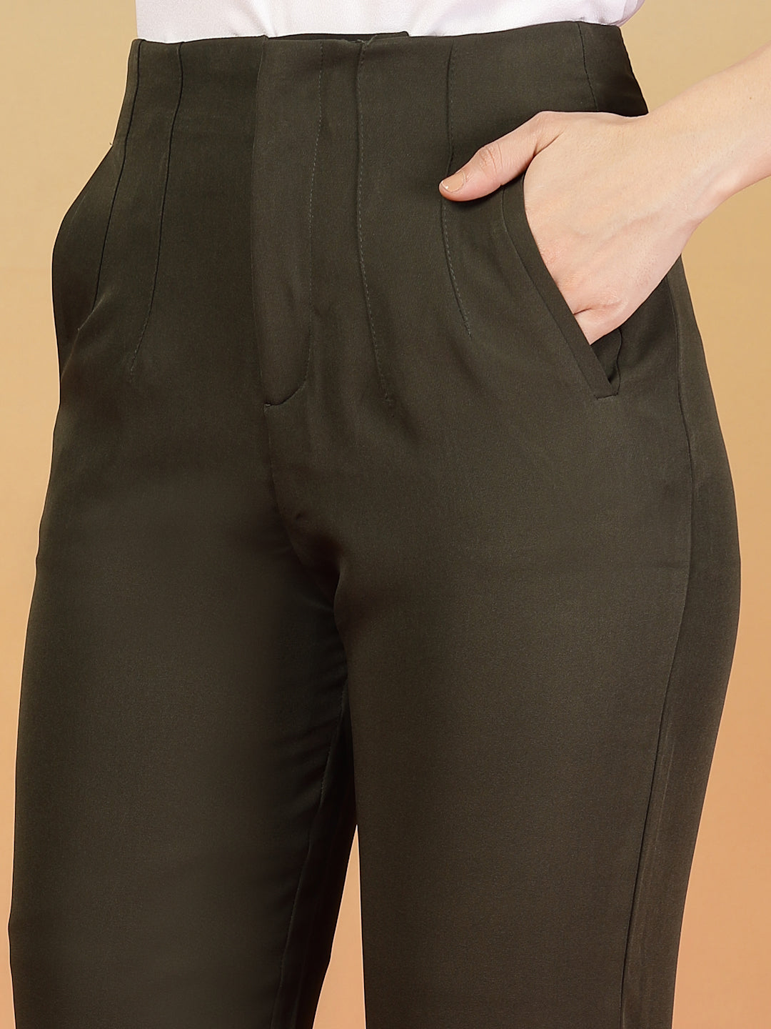 Brown High-Waist Stretchable Formal Pants for Women | By ItalianVega