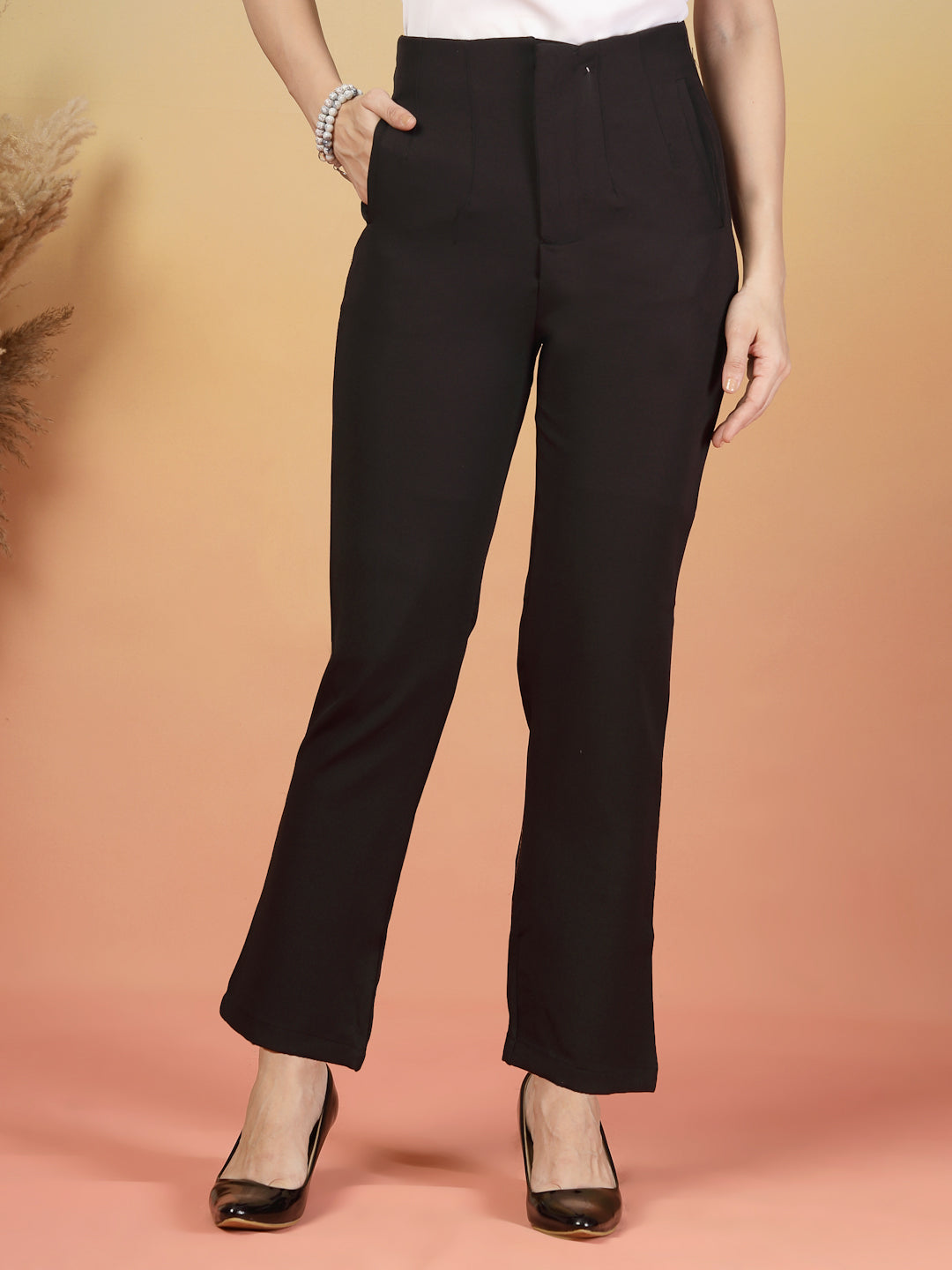 Dark Brown Stretchable High-Waist Formal Pants for Women | By ItalianVega