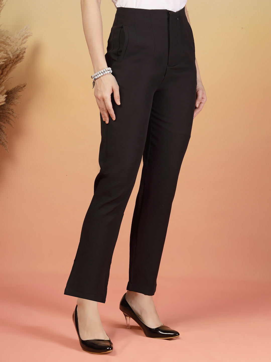 Dark Brown Stretchable High-Waist Formal Pants for Women | By ItalianVega