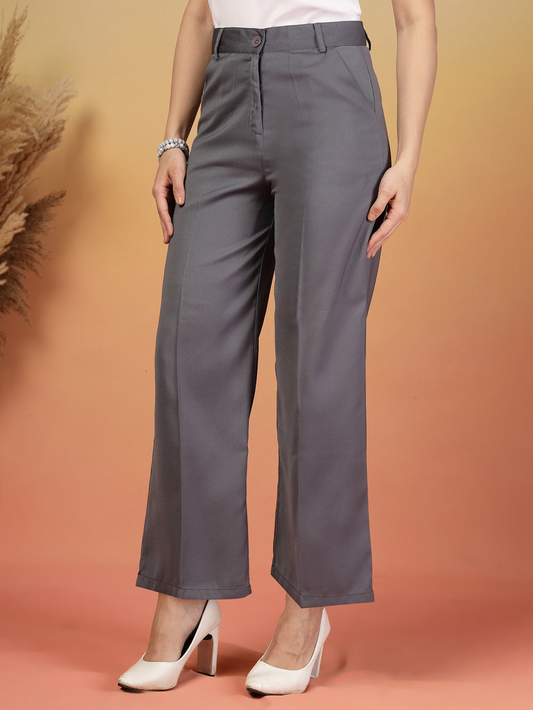 Grey Stretchable High-Waist Formal Pants for Women | By ItalianVega