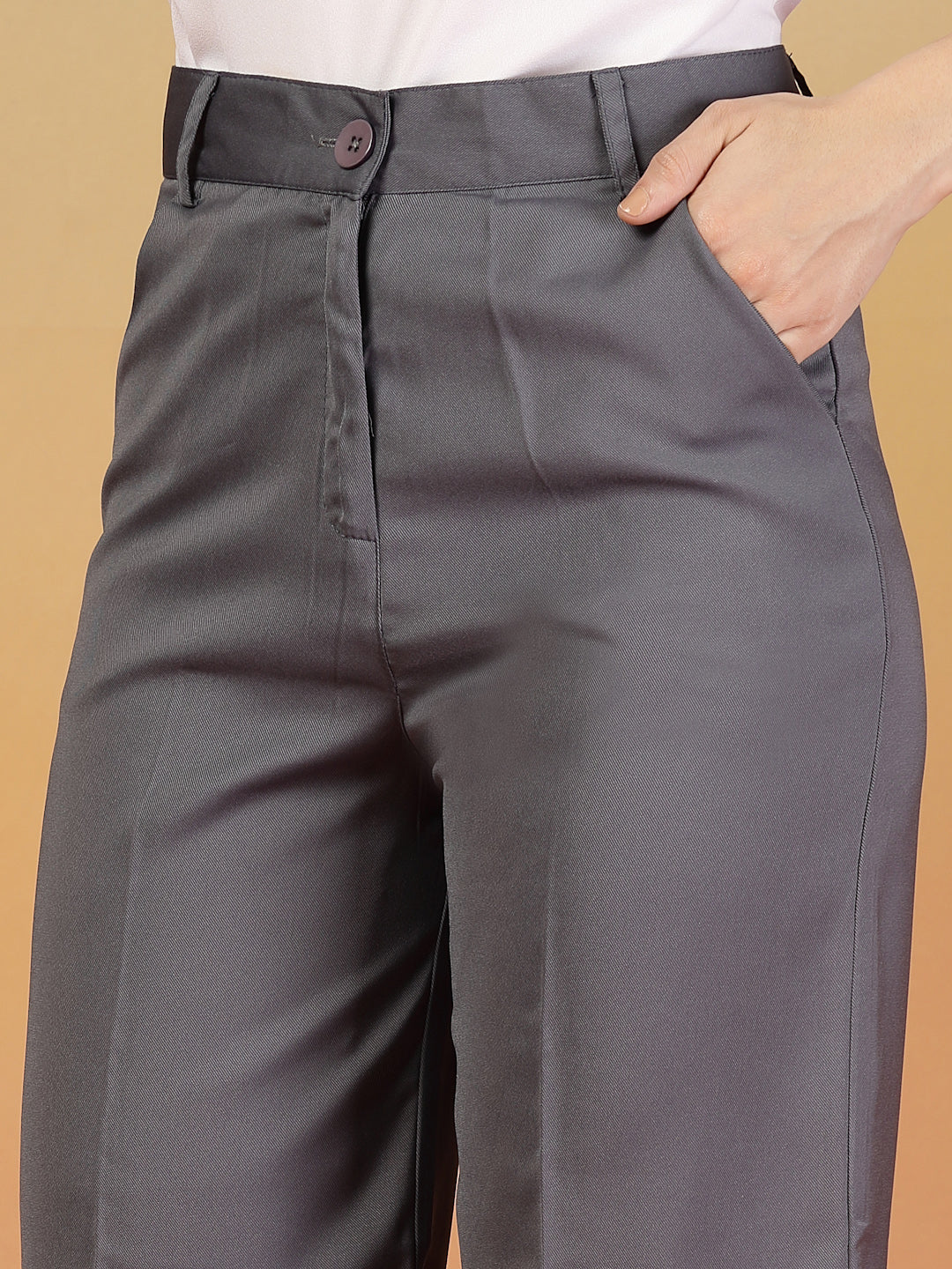 Grey Stretchable High-Waist Formal Pants for Women | By ItalianVega
