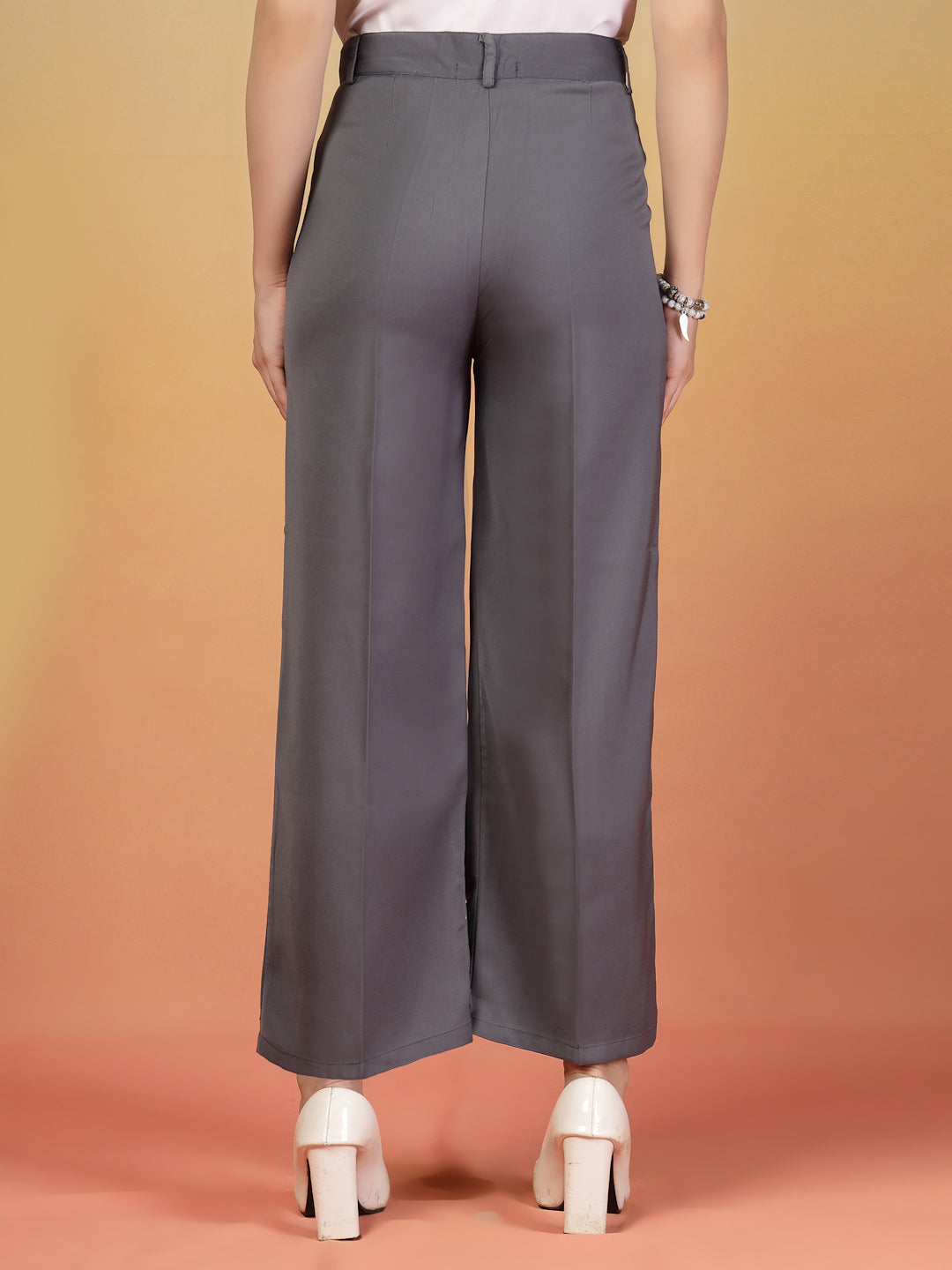 Grey Stretchable High-Waist Formal Pants for Women | By ItalianVega